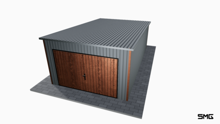 Garaż blaszany BTX 3.5x6 m spad do tyłu / Brama uchylna / Okucia