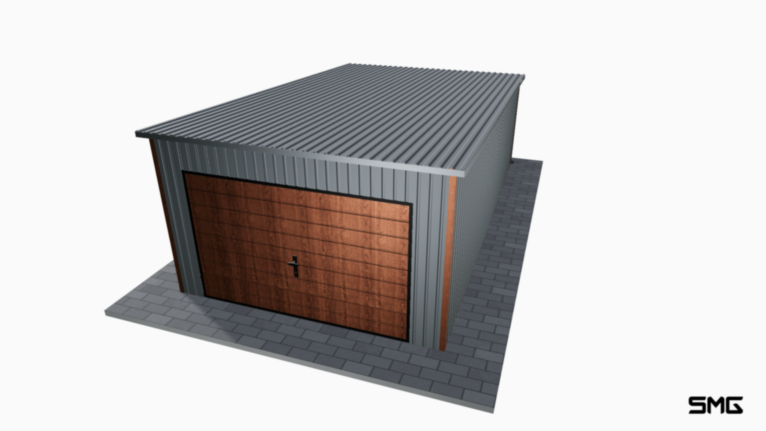 Garaż blaszany BTX 3.5x6 m spad do tyłu / Brama uchylna (T7) / Okucia / Rynny