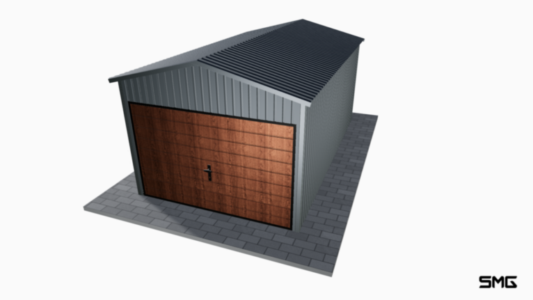 Garaż blaszany BTX 3x5 m dwuspad / Brama uchylna (T7) / Okucia