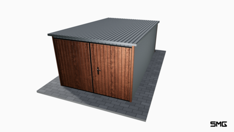 Garaż blaszany BTX 3x5 m spad do tyłu / klamka PREMIUM / Okucia / Rynny