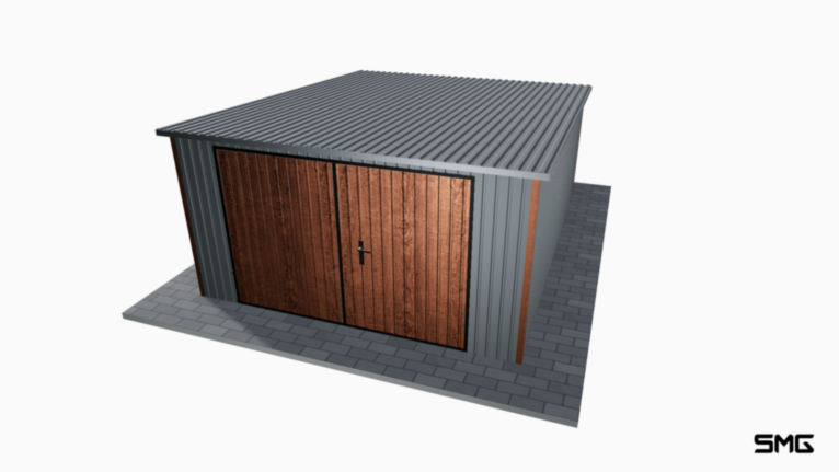 Garaż blaszany BTX 4x5 m spad do tyłu / Klamka PREMIUM / Okucia