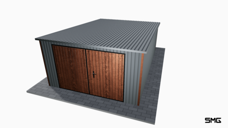 Garaż blaszany BTX 4x6 m spad do tyłu / Klamka PREMIUM / Okucia