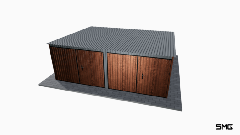 Garaż blaszany BTX 6x5 m spad do tyłu / Klamka PREMIUM / Okucia