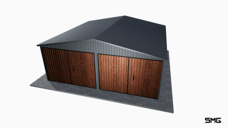 Garaż blaszany BTX 6x6 m dwuspad / Klamka PREMIUM / Okucia