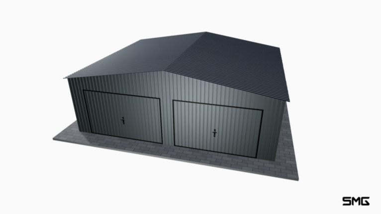 Garaż blaszany BTX 7x6 m dwuspad / Bramy uchylne