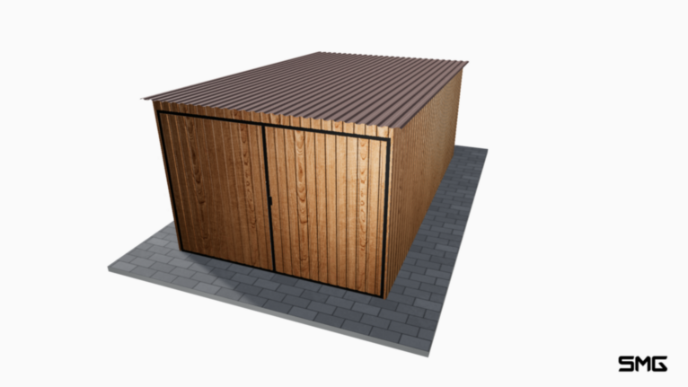 Garaż Blaszany imitacja drewna 3x5 m spad do tyłu 