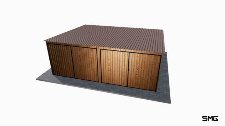 Garaż Blaszany imitacja drewna 6x5 m spad do tyłu 