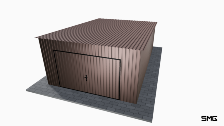 Garaż blaszany RAL 4x6 m spad do tyłu / Brama uchylna